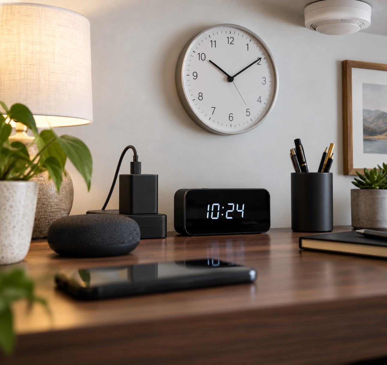 Everyday home office objects illustrating how a concealed camera may be hidden in plain sight