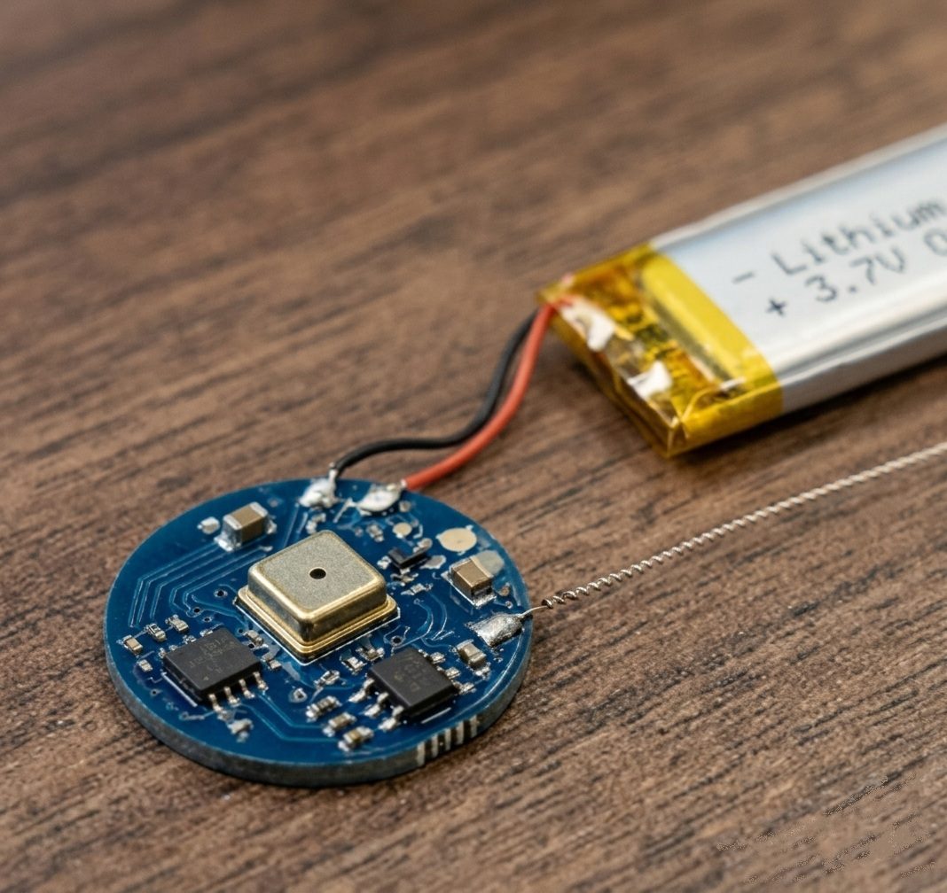 Miniature electronic listening device used as an example of covert surveillance technology