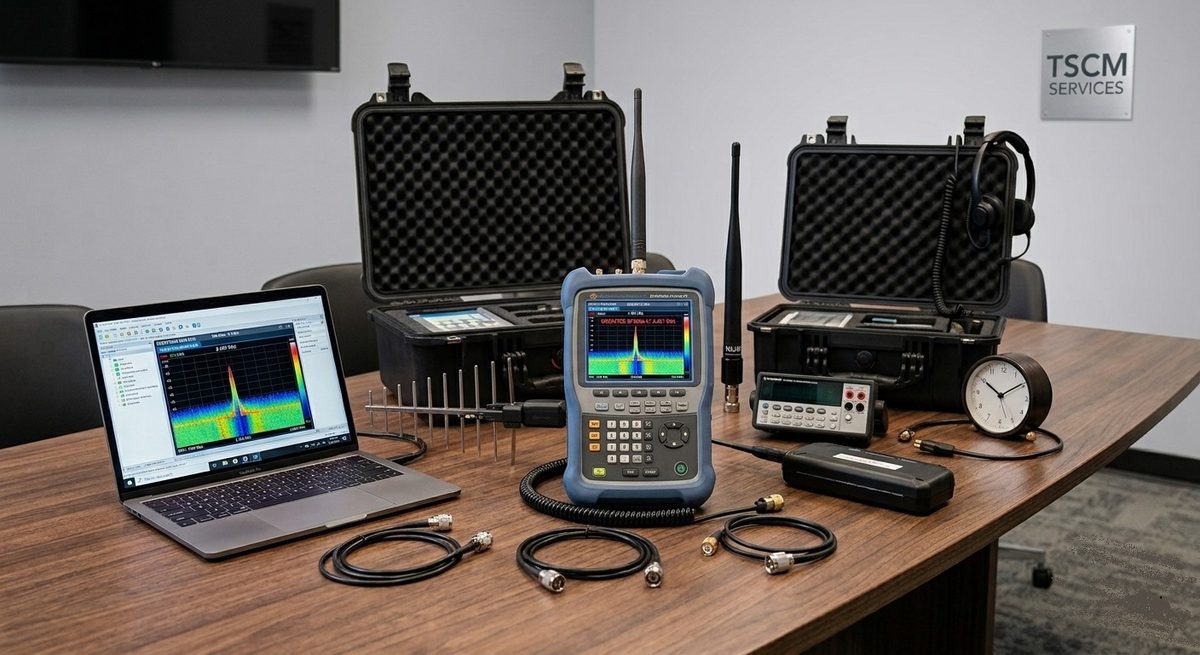 Professional TSCM equipment used for bug sweeping