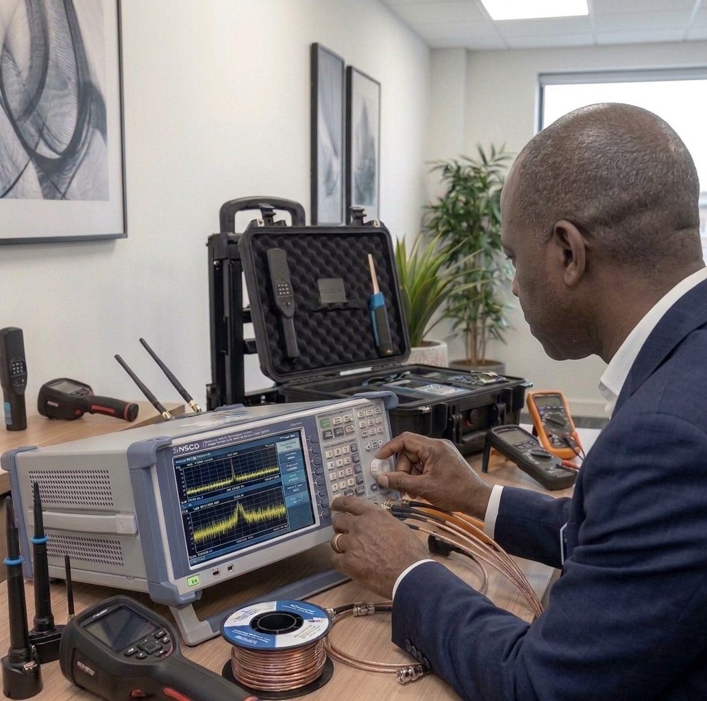 Professional TSCM bug sweep and RF spectrum analysis in a London office
